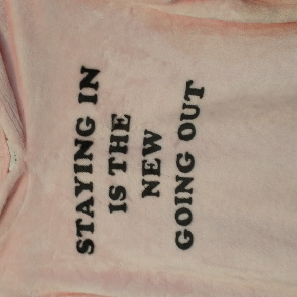 Love tribe pink fuzzy staying in is the new going out hoodie pullover - Picture 2 of 4